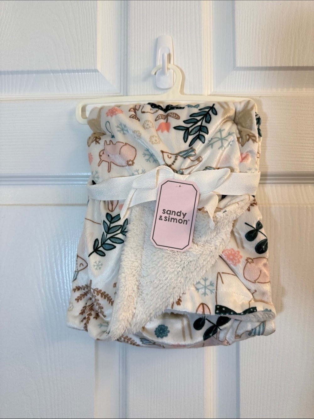 Sandy & Simon Cream Floral Sherpa Throw Blanket